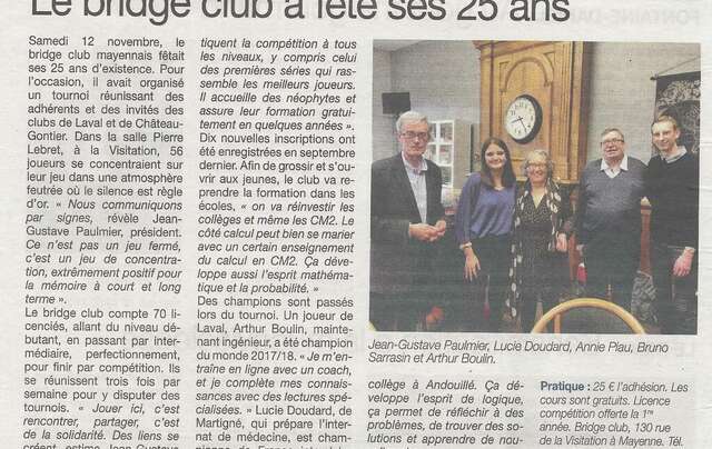 Le club de bridge de Mayenne a 25 ans!